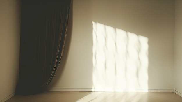 A luz desfocada da janela projeta sombras borradas na parede branca, imitando o espaço vazio para uma maquete