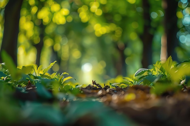 A luz do sol salpicada no chão da floresta a clorofila sonha com detalhes nítidos