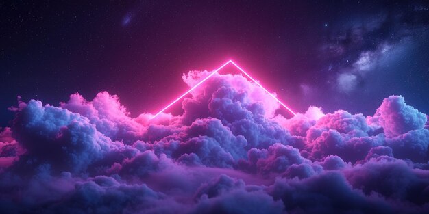 A luz violeta de néon ilumina uma nuvem Ai generativa