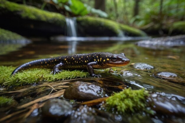 Foto a maestosa salamandra em terrenos musgosos