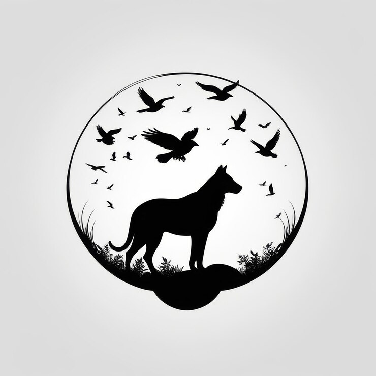 Foto a maestosa silhueta do lobo na natureza