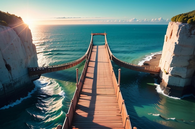 Foto a magnífica arquitetura da ponte transoceânica, o desenho da ponte do mar profundo, o fundo do papel de parede.