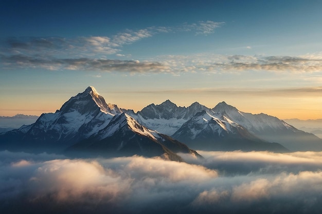Foto a majestic mountain range rising above a blanket of