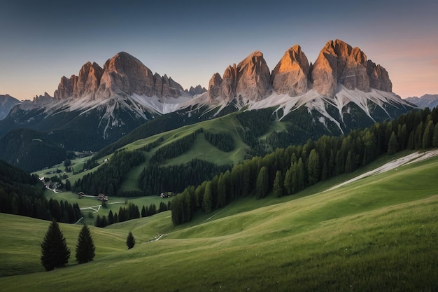 Foto a majestosa paisagem montanhosa ao anoitecer