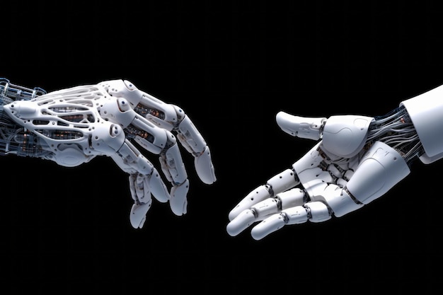 A mão de um robô está alcançando outra mão.