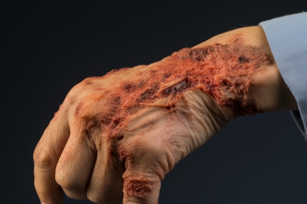 a mão de um velho está coberta de sangue