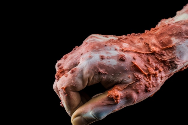 a mão de um zumbi está coberta de sangue