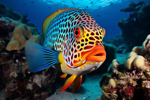 A mão de uma jovem branca alimentando peixes tropicais no mar Egeu