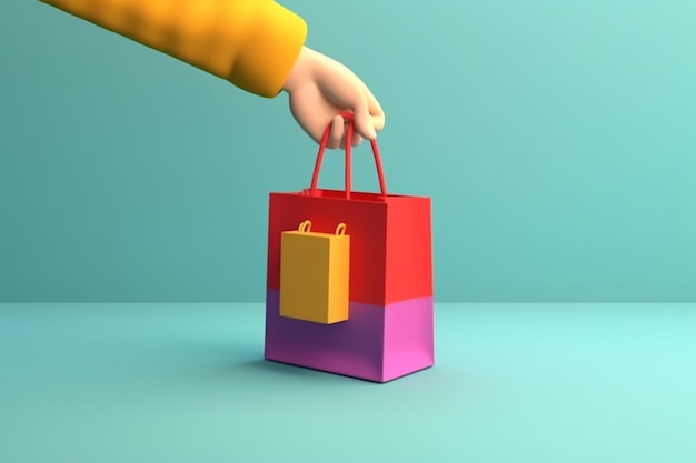 A mão de uma pessoa está segurando um saco de compras com uma alça.