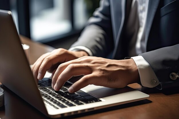 A mão do homem digitando no teclado do laptop Close da tela do computador mostrando trabalhar em casa ou
