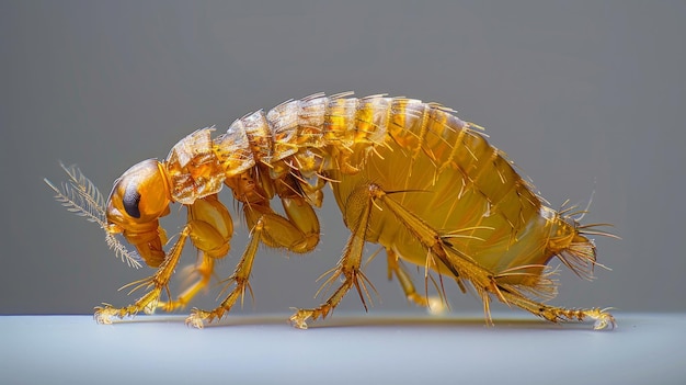 A maravilha microscópica Pulex irritans, a pulga comum, capturada em exquisitos detalhes, sua forma ampliada para revelar a complexidade da vida em miniatura.