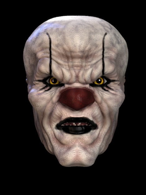 A máscara de um palhaço mau. Ilustração 3D