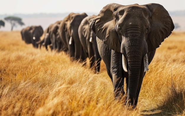 a matriarca elefante liderando seu majestoso rebanho pelas pastagens africanas