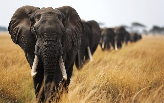 a matriarca elefante liderando seu majestoso rebanho pelas pastagens africanas