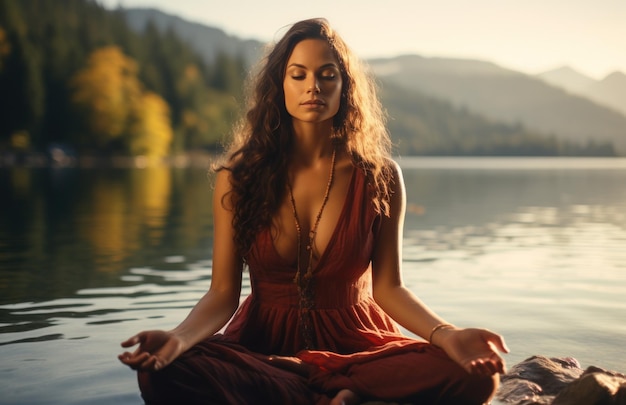 Foto a meditar no lago.