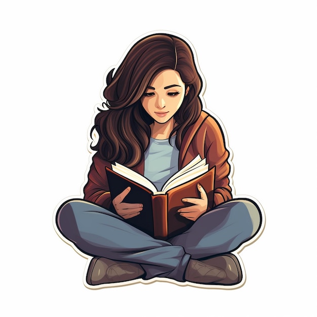 Foto a menina está lendo um livro simples, limpo e plano.