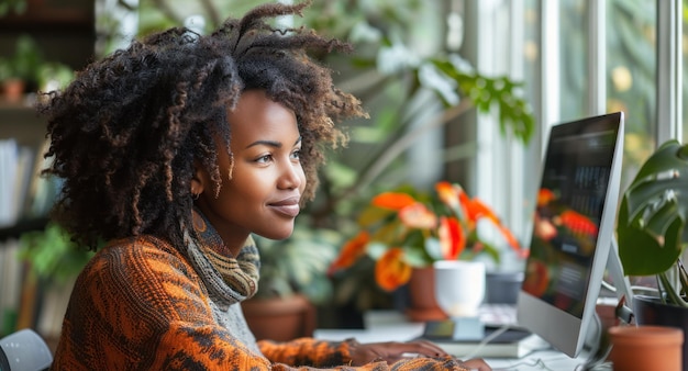 A mente criativa Uma mulher envolvida na criação digital