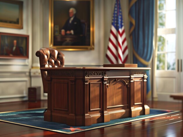 Foto a mesa icônica dos presidentes dos eua no escritório oval