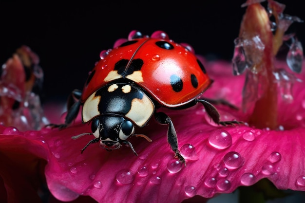 A minúscula joaninha exploradora da natureza entre as pétalas