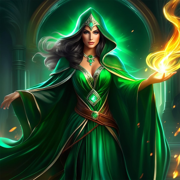 A misteriosa garota vestida de esmeralda feiticeira de poder gerado por ai