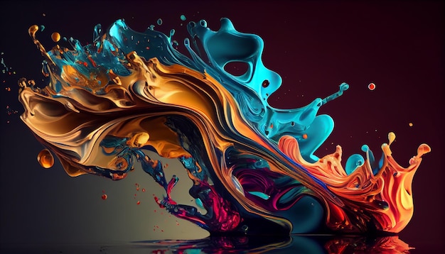 A mistura de tinta abstrata cria uma IA geradora de padrões de ondas subaquáticas coloridas
