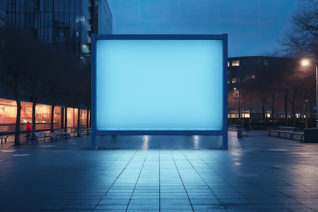 A moldura azul vazia do outdoor gerada por IA cria um piso externo exclusivo