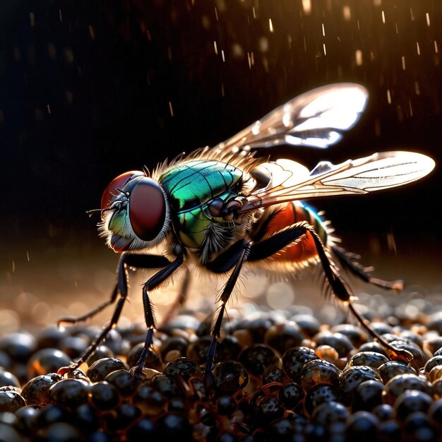 A mosca é um animal selvagem que vive na natureza e faz parte do ecossistema.