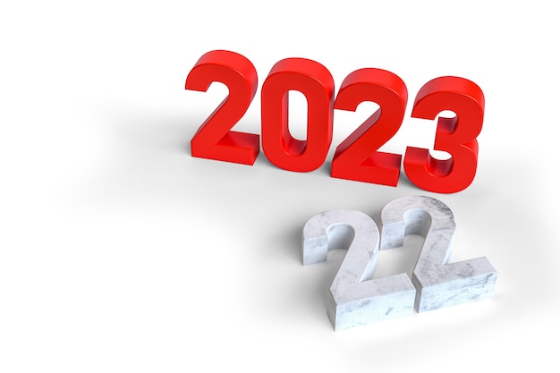 A mudança 20222023 representa a renderização 3d do ano novo de 2023