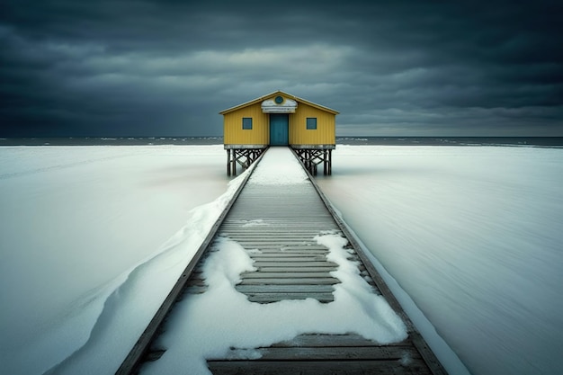 A mudança climática causa queda de neve ao nível do mar frio de inverno no mar Ai gerado