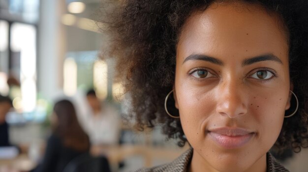 A mulher afro-americana está a trabalhar numa empresa de tecnologia.