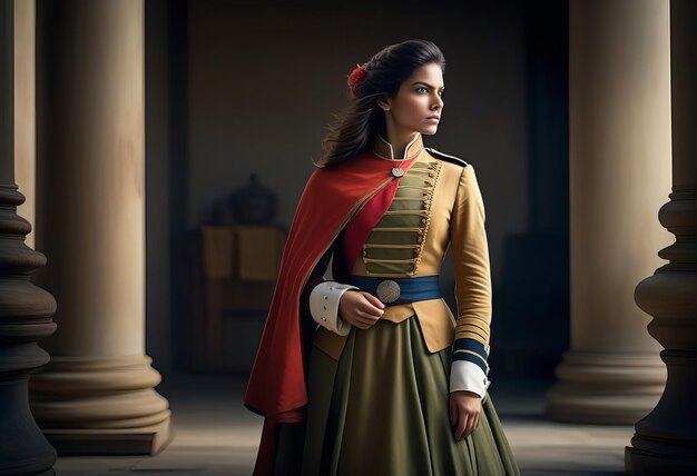 Foto a mulher desafiadora em uniforme revolucionário