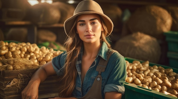 Foto a mulher do fazendeiro cultiva batatas i