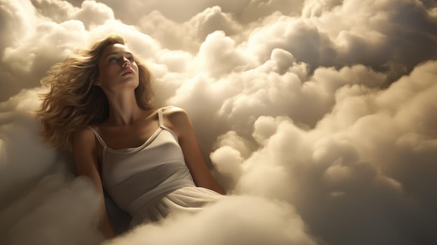 Foto a mulher entre as nuvens