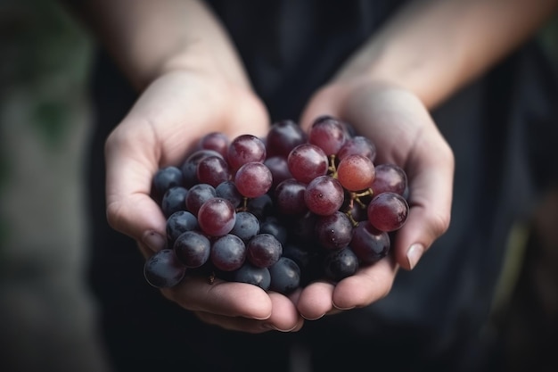 A mulher entrega a adega das uvas Natureza do alimento Gera Ai