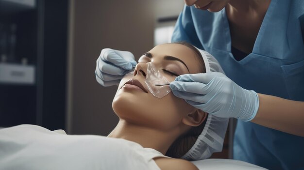 Foto a mulher tem um procedimento cosmético relaxante realizado por um médico cosmético em uma clínica criada com tecnologia generative ai