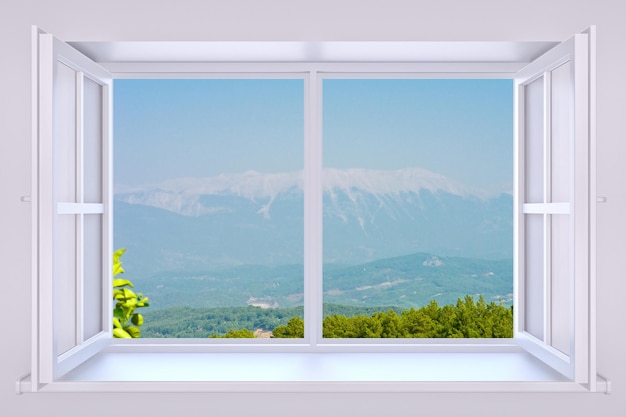 A natureza por trás de uma janela 3d render com foto inserida