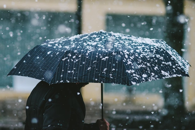 A neve a cair no guarda-chuva