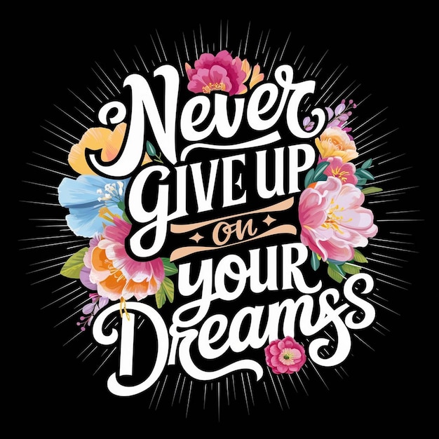 Foto a never give up on your dreams lebendige blumen-vektor-illustration t-shirt-design