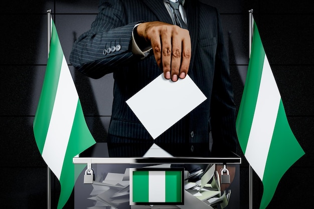 A Nigéria sinaliza a mão deixando cair o conceito de eleição do cartão de votação ilustração 3D