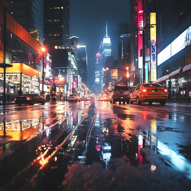 à noite cidade desfocada luz trânsito de carros edifícios altos padrão de fundo de Nova York