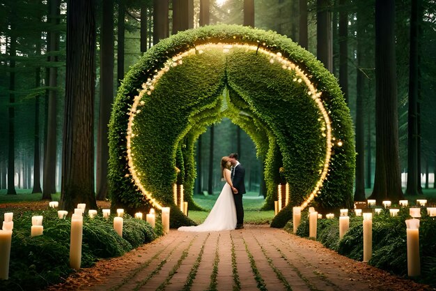Foto a noiva e o noivo na floresta