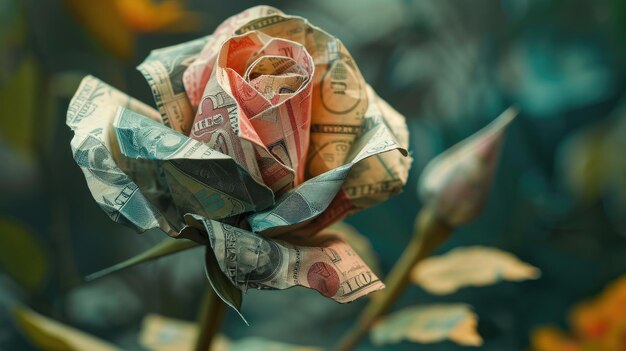 A nota de papel subiu de perto, fundindo elegância com simbolismo financeiro em arte.