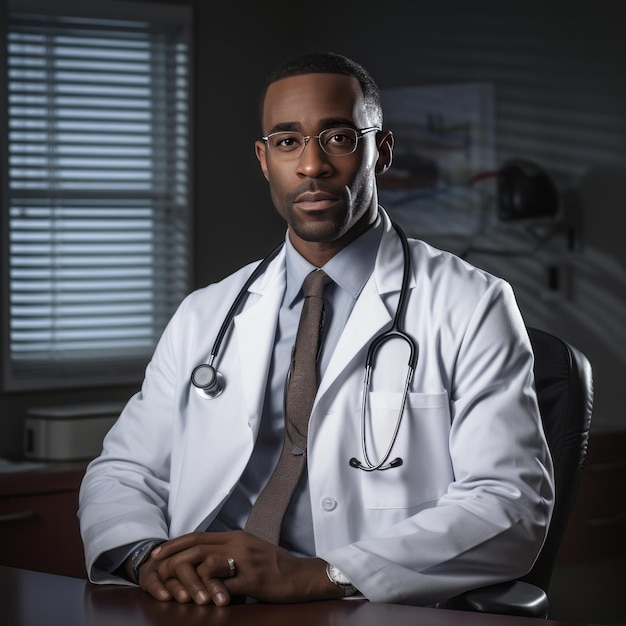 Foto a notável jornada de um médico negro americano iluminando a excelência em um hospital de luxo dos eua