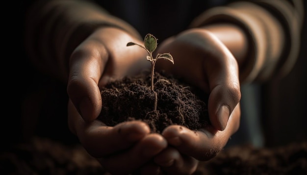 A nova vida começa com o trabalho em equipe plantando sementes para o crescimento sustentável gerado pela inteligência artificial