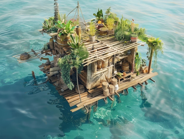 A oficina de artesãos em uma ilha flutuante faz artesanato que desafia a gravidade
