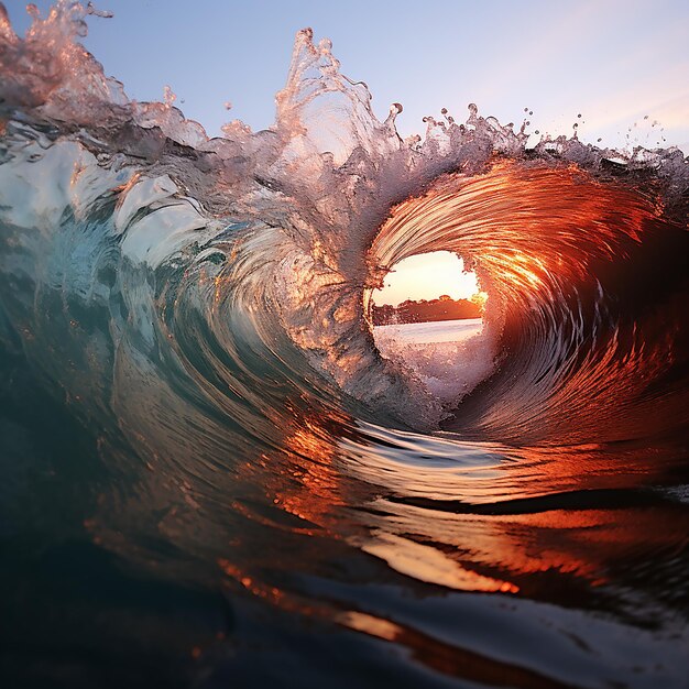 Foto a onda o oceano mais brilhante, mais forte e mais selvagem