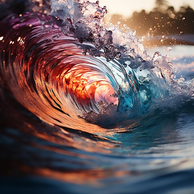 Foto a onda o oceano mais brilhante, mais forte e mais selvagem