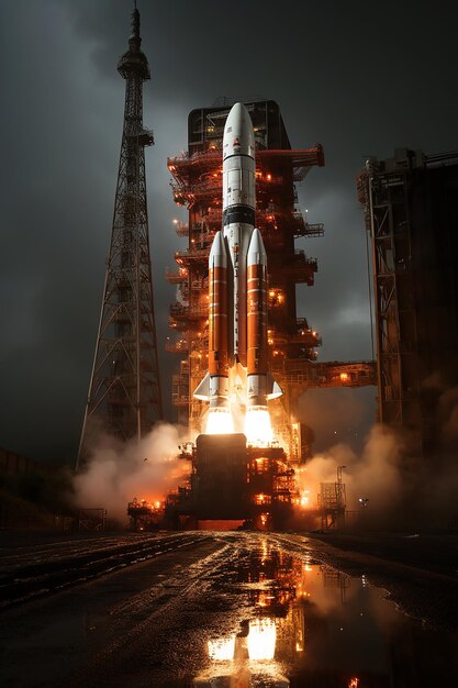 Foto a organização de pesquisa espacial está a lançar a sua nave espacial.