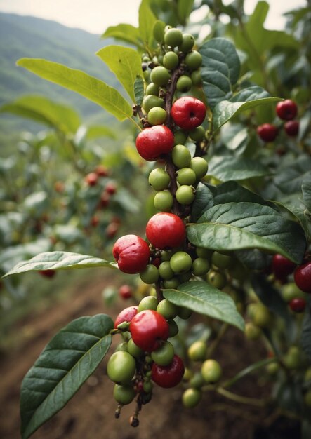 A pacífica fazenda de café no Cinematic Raibow Sky