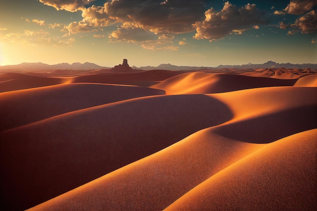 A paisagem árida do quente Deserto do Saara Cactos e areia com dunas A natureza do deserto